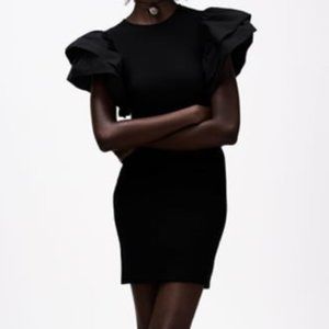 Zara Black Ruffle Dress Bodycon Small